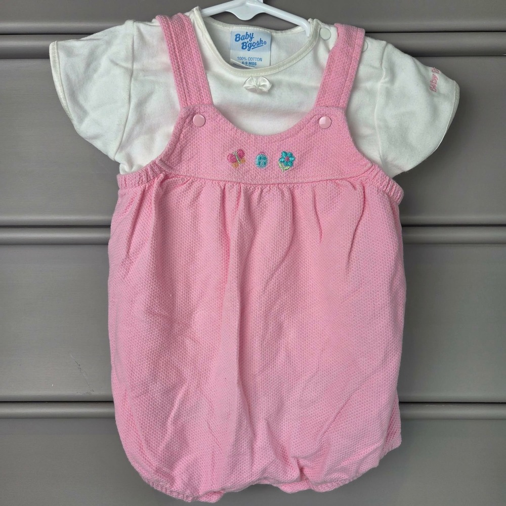 Baby B'gosh Vintage Pink Bubble Romper and White Bodysuit Set 6-9 Months Cotton
